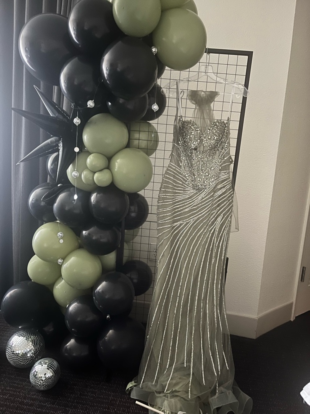 Sage and silver Embellished Evening Gown Dress